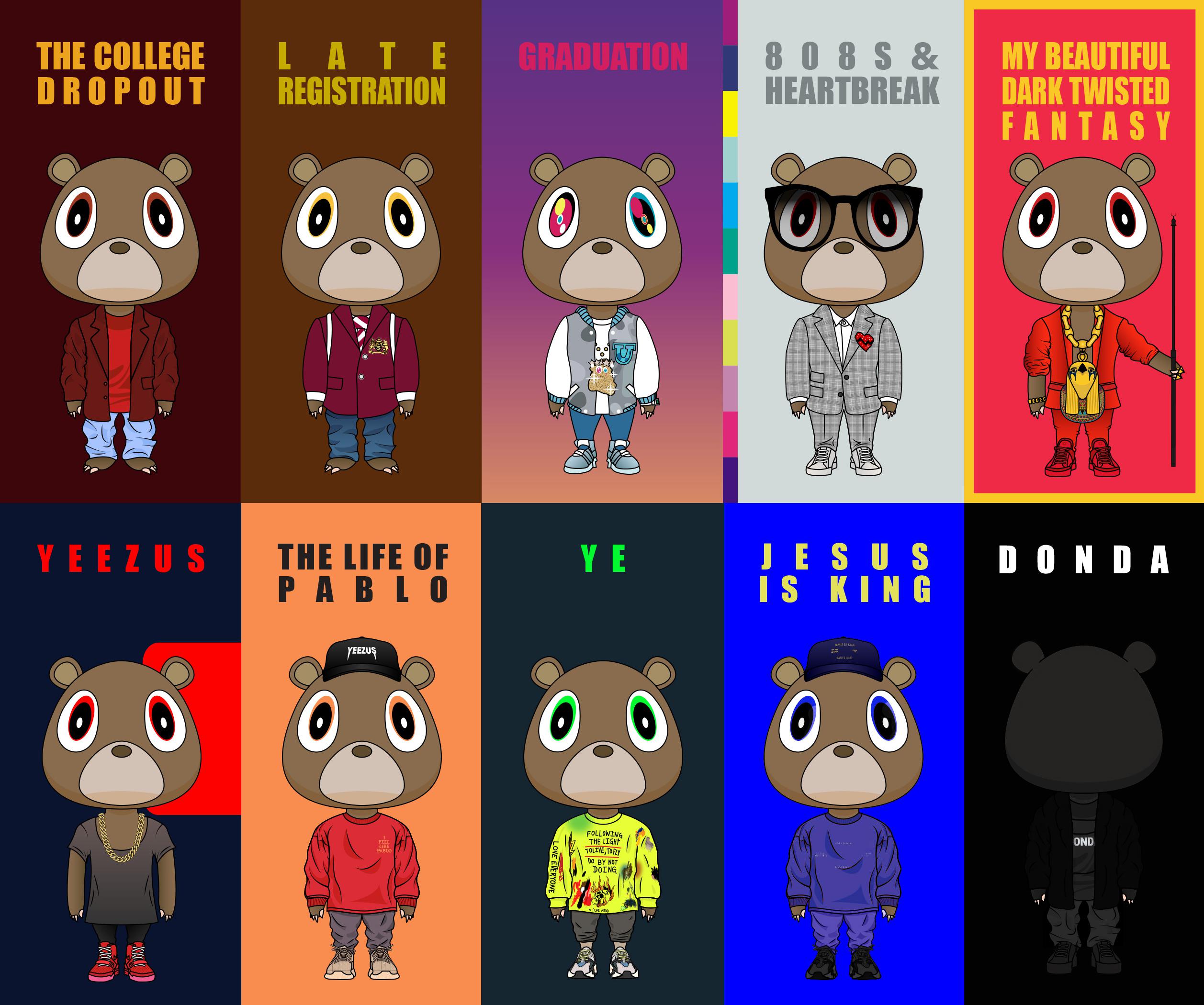 Les différents styles du Dropout Bear de Kanye West
